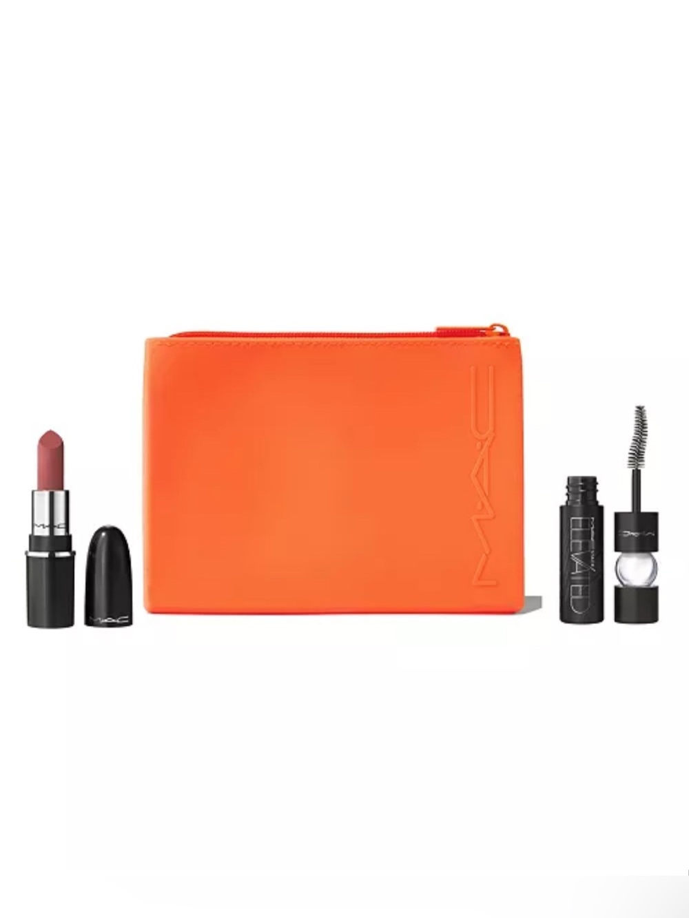 MAC Cosmetics Bright Orange Zip Pouch 3 piece gift travel set